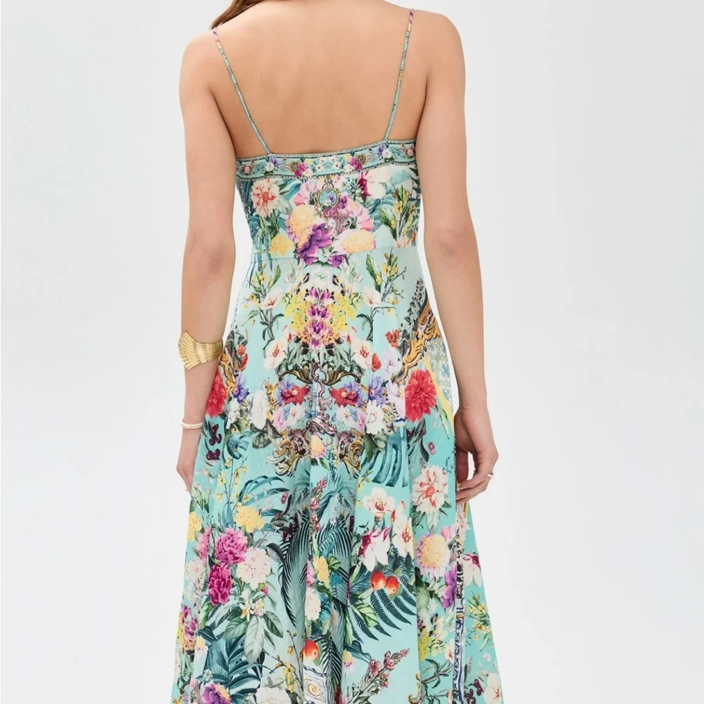 NWT Camilla Gardens of Queluz Linen Tie Front Maxi Dress size medium - Picture 13 of 14